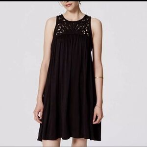 Loft Black Crochet Swing Dress with Lace Neckline